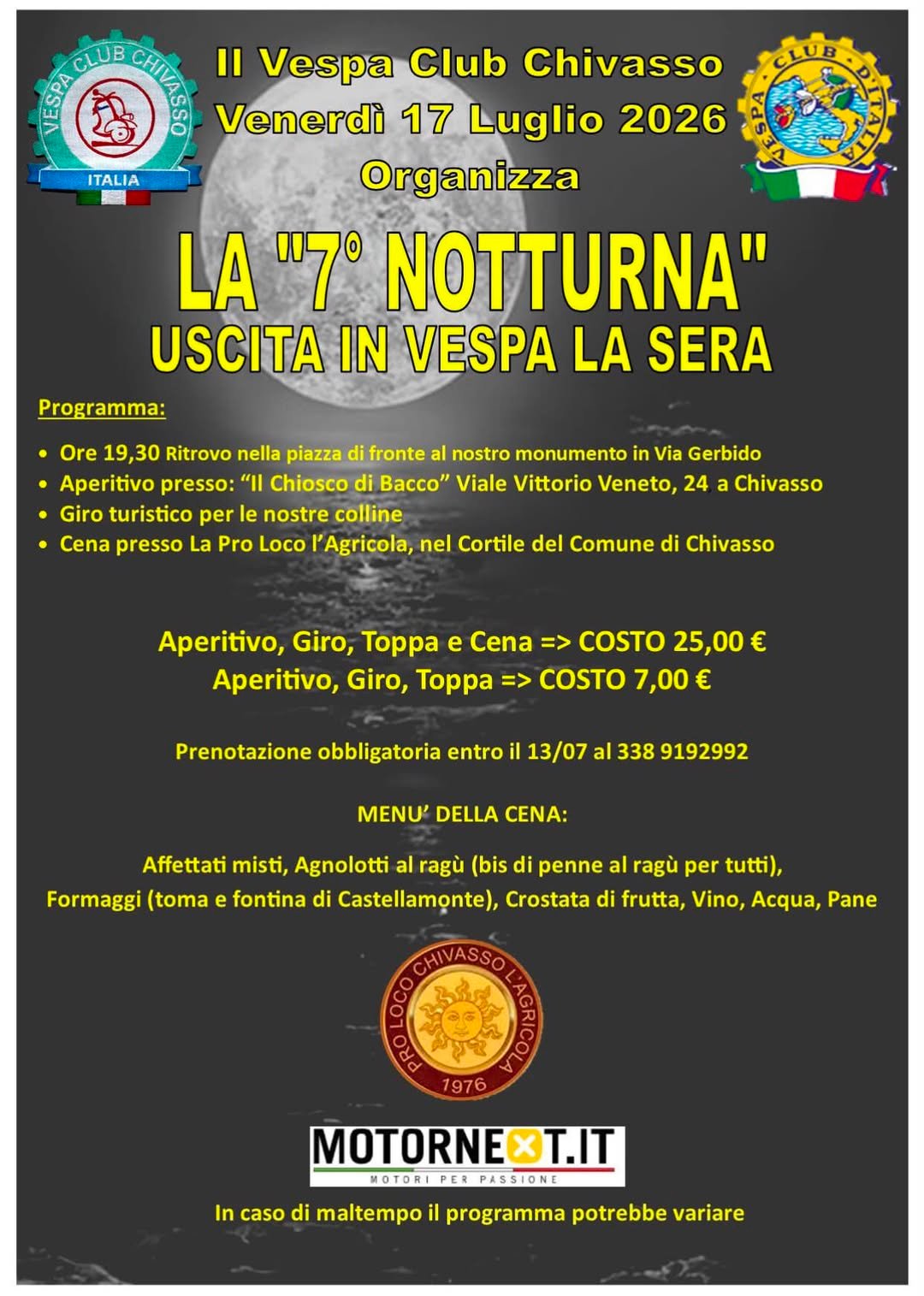 LA “7° NOTTURNA” USCITA IN VESPA LA SERA
